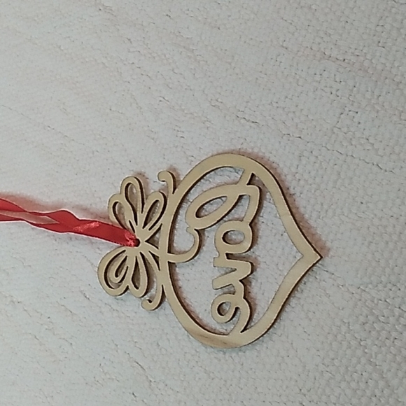 Love Bememo Wooden Christmas Ornament 3.82 x 2.83 x 0.12 inches w Red ribbon - Picture 5 of 5